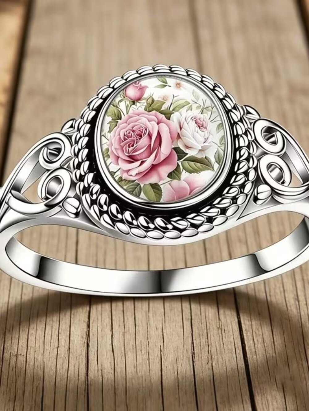 Silver PINK ROSES Ring Size 7 - Picture 2 of 3